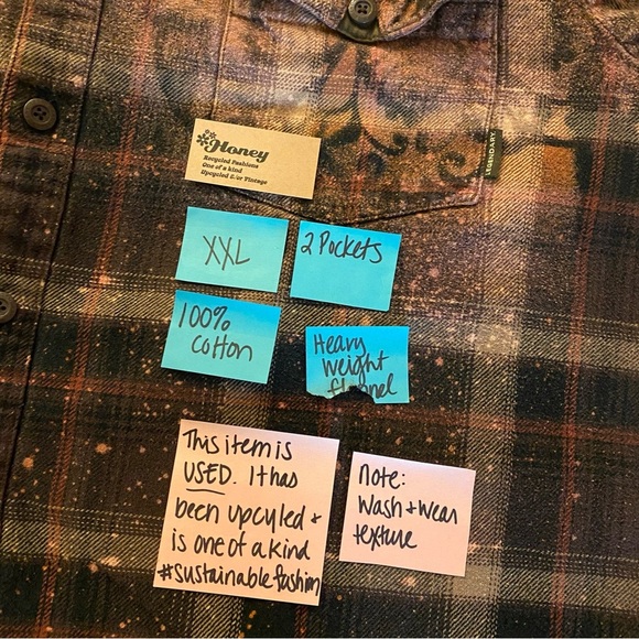 Handmade Floral Flannel Shirt Shacket Womens Plus XXL Bleached Plaid Button Down - Picture 11 of 13